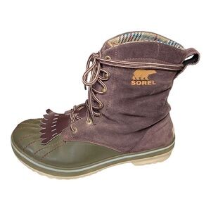 Sorel Insulated Duck Winter Boots Purple Suede & Olive Green 1703-603 Size 7